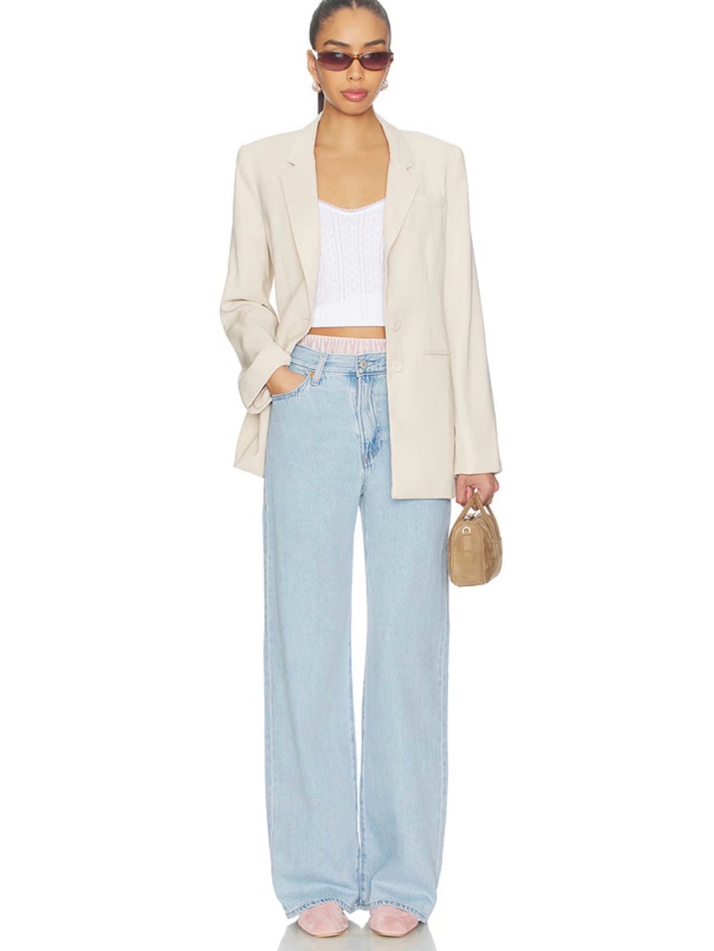 NEW Levi's RIBCAGE WIDE LEG 100% COTTON DENIM Light Blue Jean WASH SZ 27x32